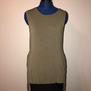 Olive green soft and sexy fringe tank